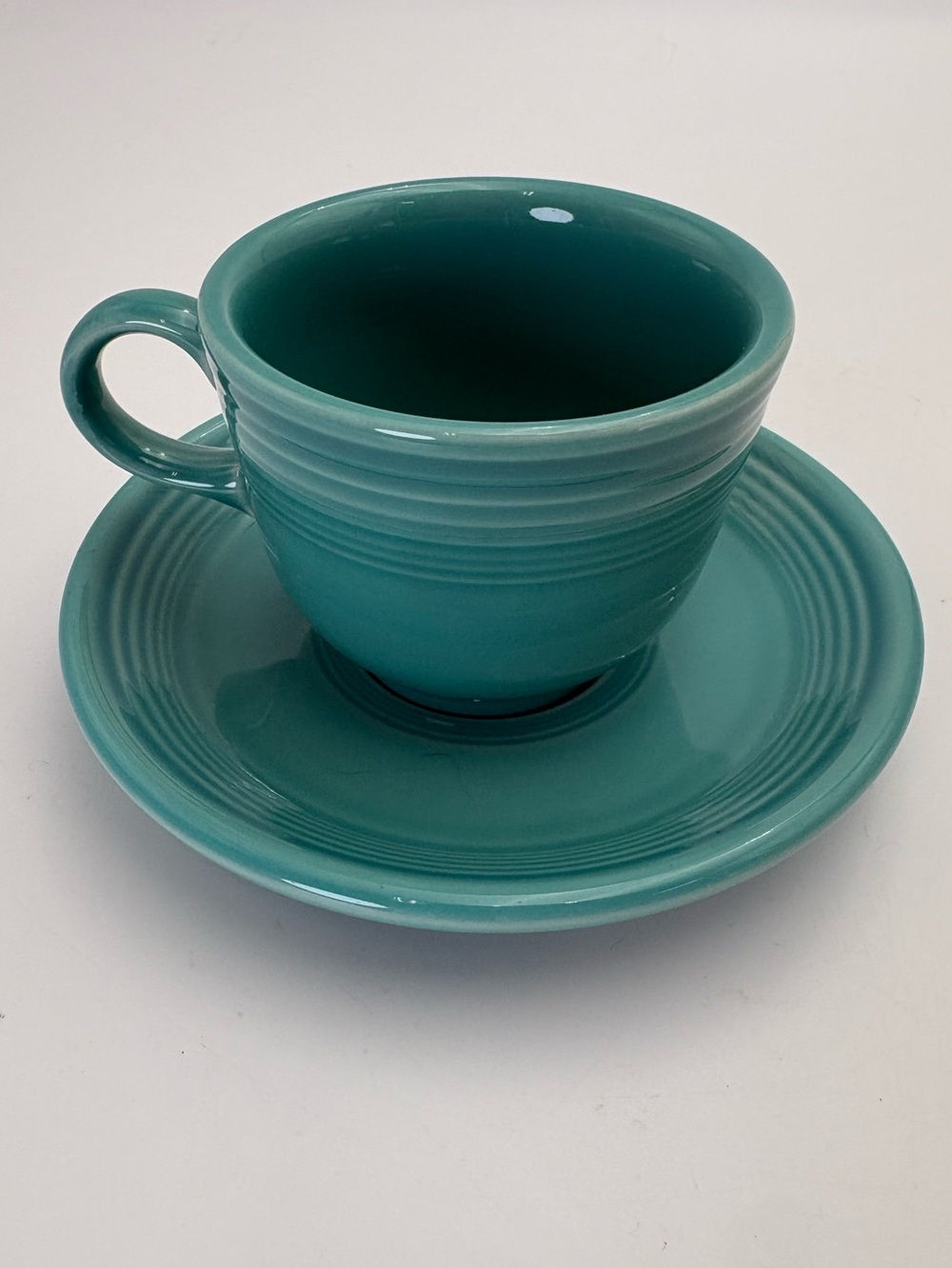 Fiesta by Homer Laughlin made in USA Glossy Teal Ceramic Cup and Saucer